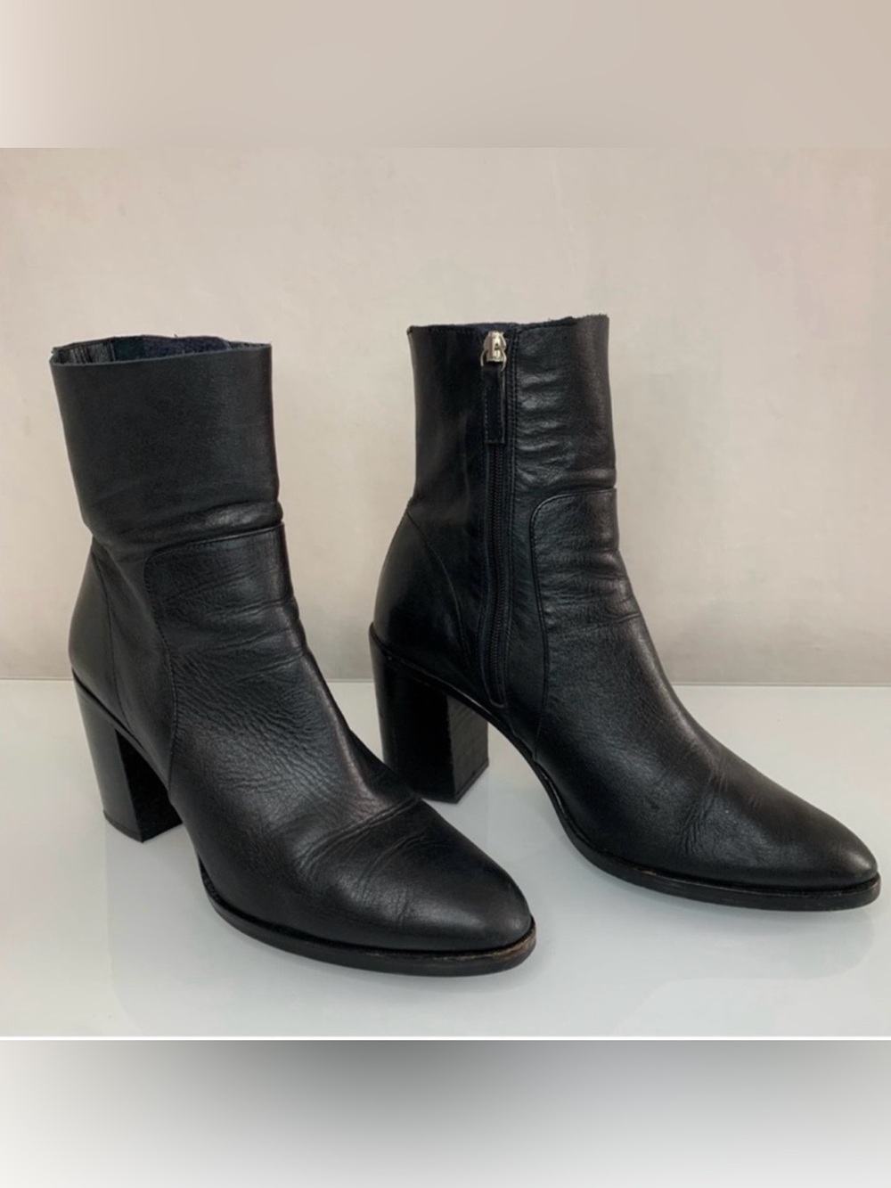 Topshop Black Leather Heeled Ankle Boots